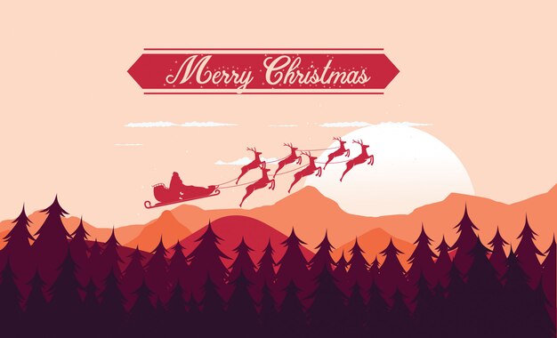 Papá Noel con carro y ciervos