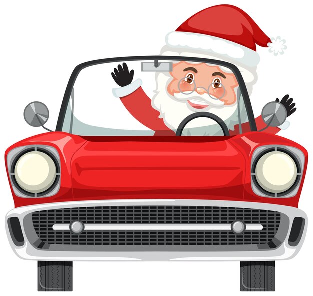 Papá Noel en coche clásico al estilo de las caricaturas