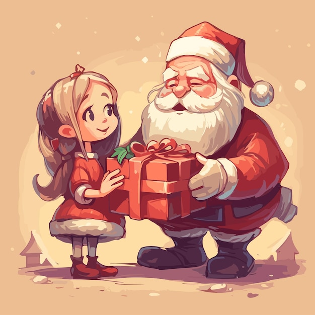 Vector papá noel le da un regalo a la chica