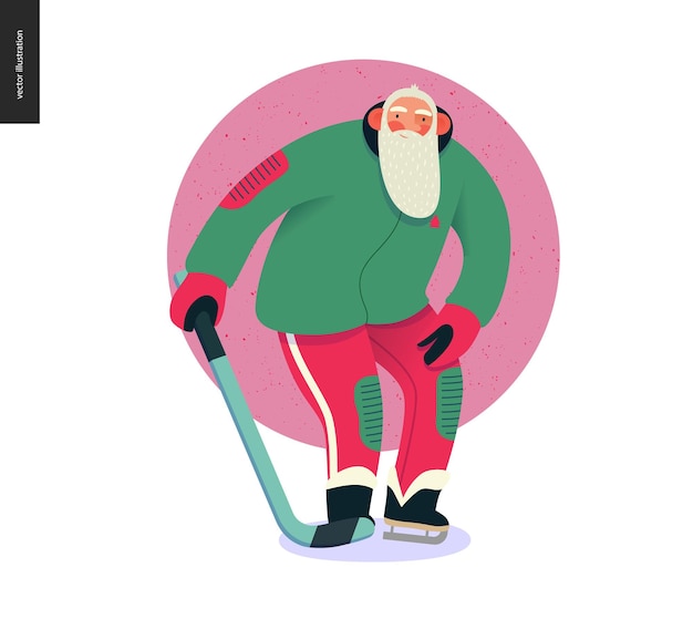 Vector papá noel deportivo de hockey sobre hielo