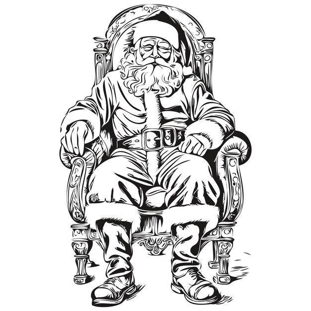 Vector papá noel dibujo en blanco y negro papá noel boceto con estilo vintage artístico blanco y negro aislado tinta vectorial contornos plantilla para tarjeta de felicitación póster logotipo de invitación