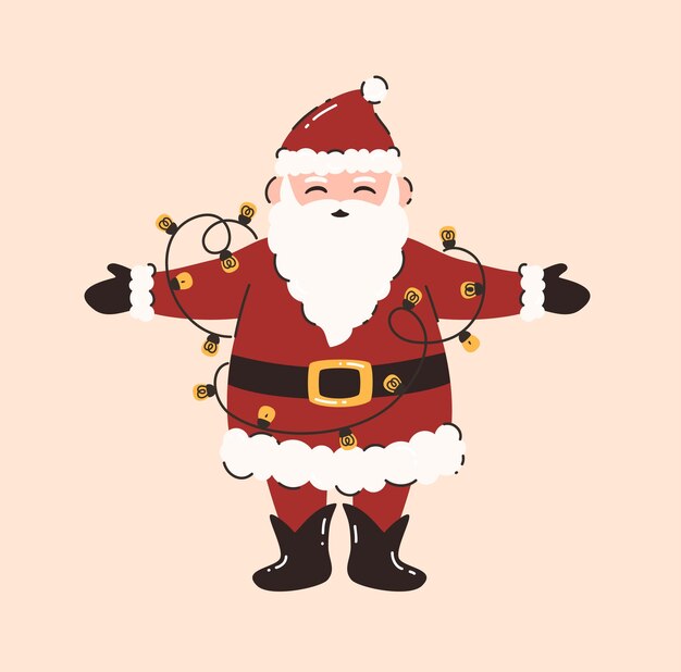 Papá Noel de dibujos animados con una guirnalda