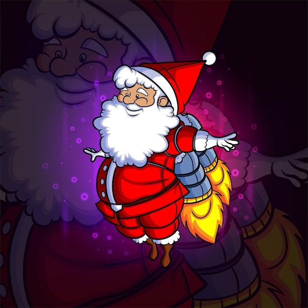 El papá noel con el diseño de la mascota del esport del tubo turbo de la ilustración.