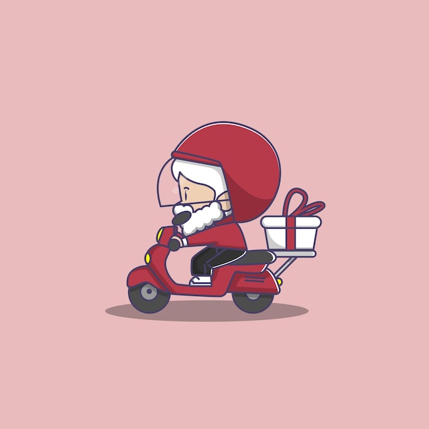 Papá noel enviando mercancías en moto.