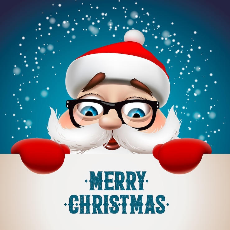 Vector papá noel con gran letrero. diseño de letras de feliz navidad. tipografía creativa para saludo navideño.