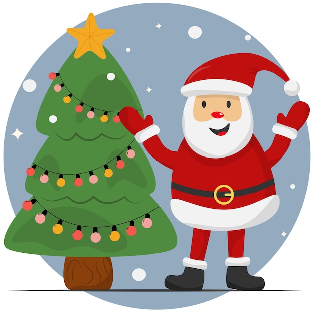Papá Noel con una ilustración vectorial del árbol de Navidad