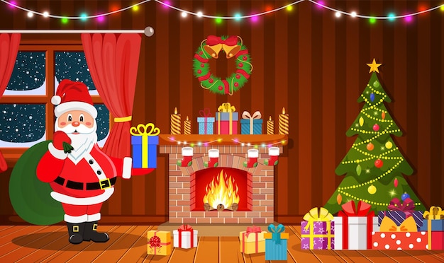 Papá Noel en el interior de la habitación de Navidad