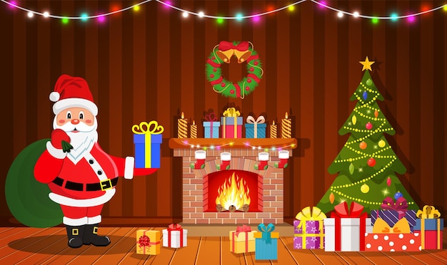 Papá Noel en el interior de la habitación de Navidad