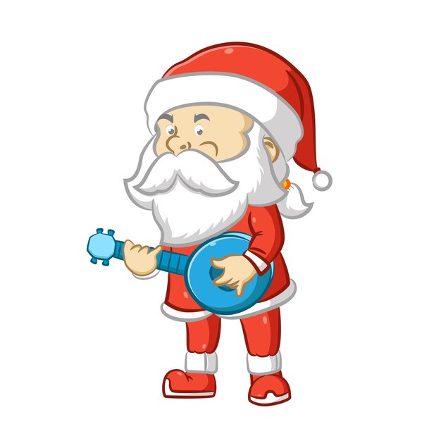 Papá Noel con la larga barba blanca sosteniendo el banjo azul