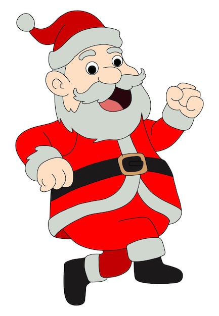 Papá Noel marchando felizmente Ilustración de dibujos animados para niños Escena festiva de Navidad