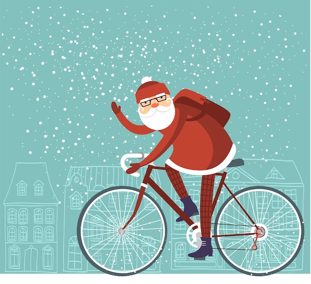 Papá Noel de moda en su bicicleta