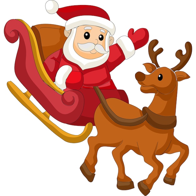 Un Papá Noel montando un trineo con un ciervo en él