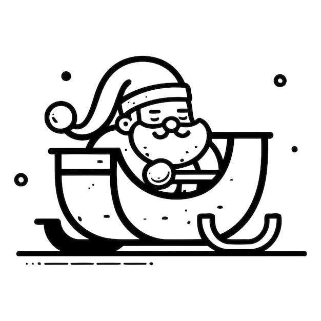 Papá noel montando un trineo ilustración vectorial en estilo de línea