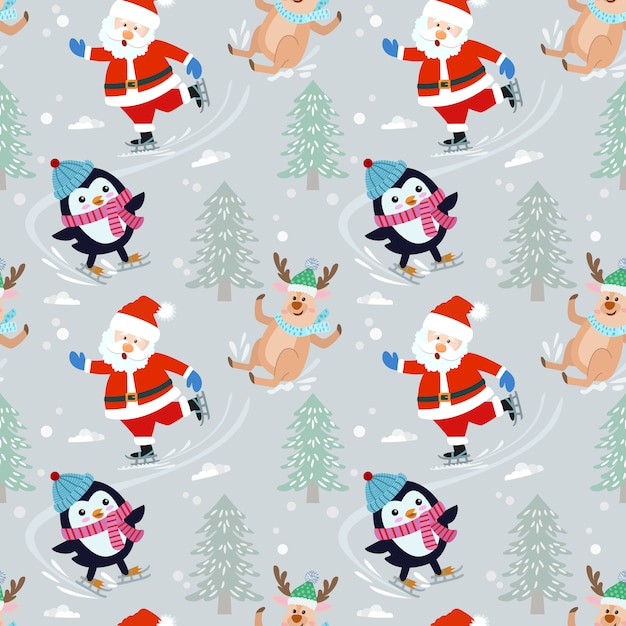 Papá Noel y pingüino en el patrón de skate.
