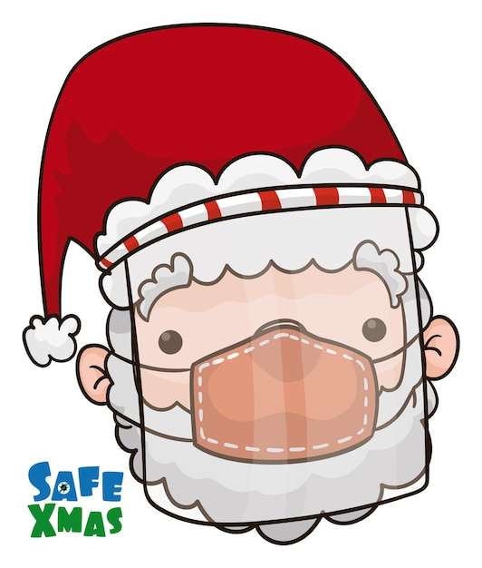 Vector papá noel promoviendo medidas de seguridad durante la navidad representando el uso de escudo facial y máscara facial