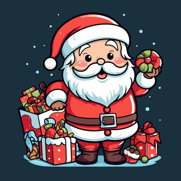 Papá Noel con regalos y caña de caramelo contorno de línea de arte garabateo ilustración de dibujos animados