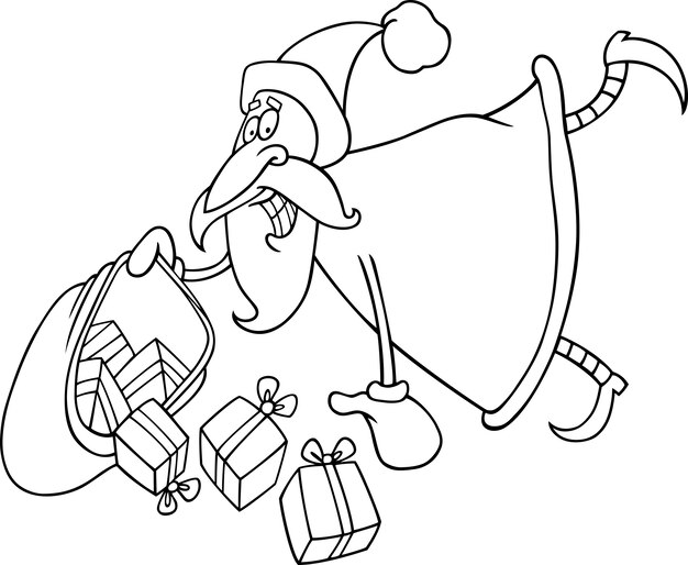 Vector papá noel con regalos para colorear