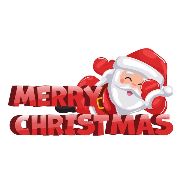 Vector papá noel sonriente acostado en hermosas letras 3d feliz navidad