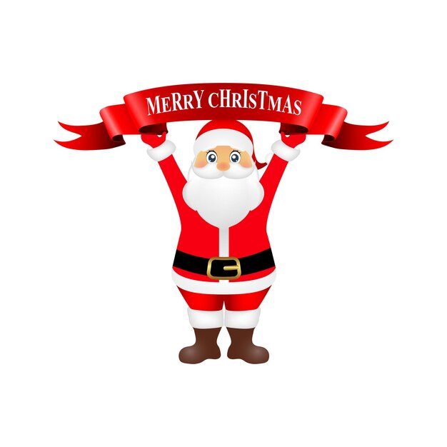Papá Noel sosteniendo una cinta con una felicitación de Navidad