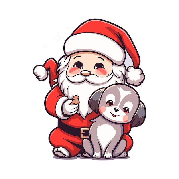 Papá Noel sosteniendo un perro en las vacaciones de Navidad.