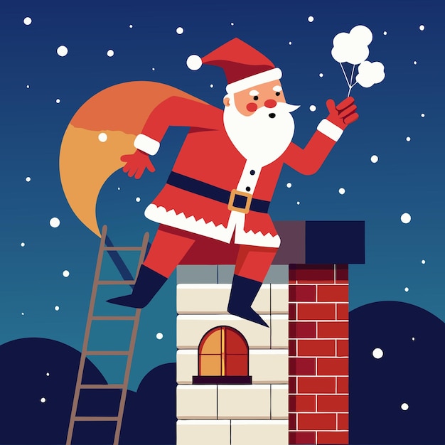 Papá Noel subiendo por la chimenea