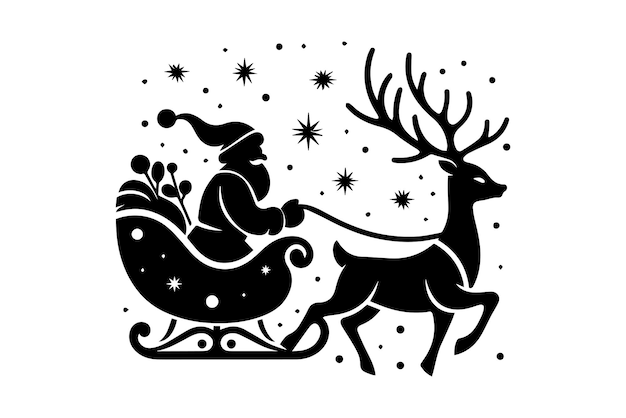 Papá Noel y sus renos trineo navideño elementos vectoriales silueta aislada