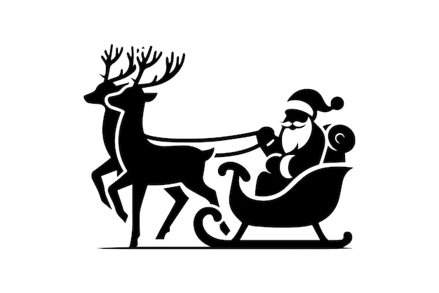Papá Noel y sus renos trineo navideño elementos vectoriales silueta aislada