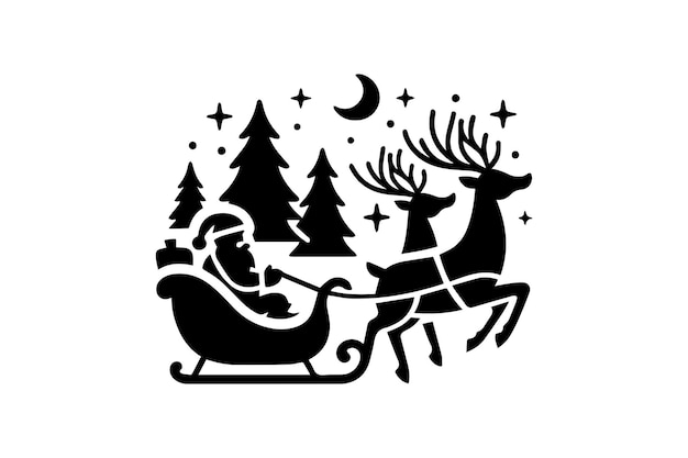 Papá Noel y sus renos trineo navideño elementos vectoriales silueta aislada