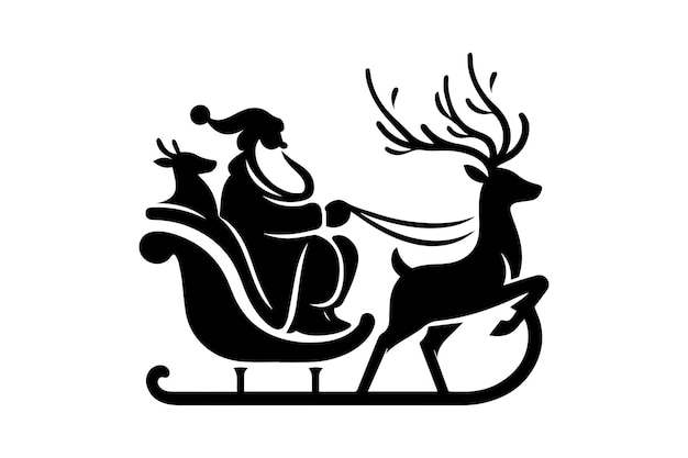 Papá Noel y sus renos trineo navideño elementos vectoriales silueta aislada
