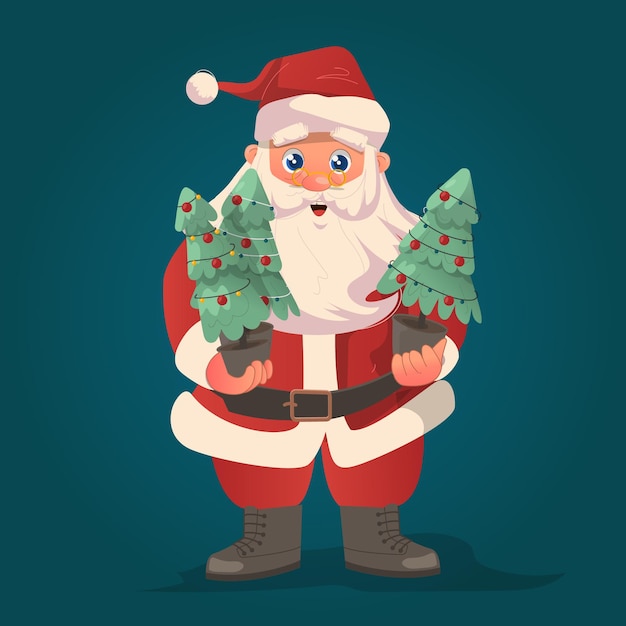Papá Noel trajo unos mini árboles de Navidad para dar la bienvenida al día de la celebración navideña