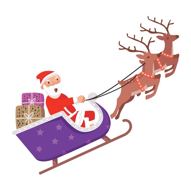 Papá Noel con trineo y un ciervo Ilustración vectorial