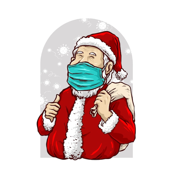 Papá Noel usa un enmascarador en la ilustración de la pandemia