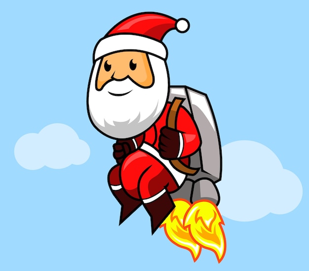 Papá Noel volando con jetpack.