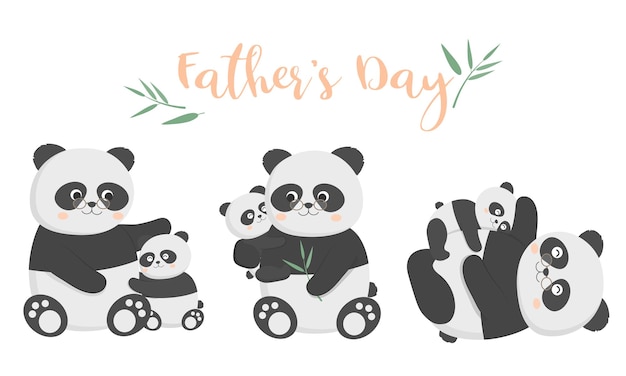 Vector papá panda está feliz con su bebé en el día del padre se abrazaron y jugaron felices