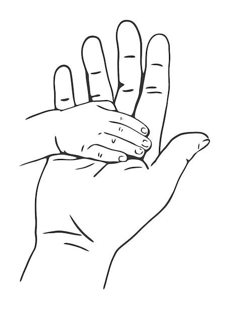Vector papá sosteniendo la mano del bebé en la ilustración de vector de palma