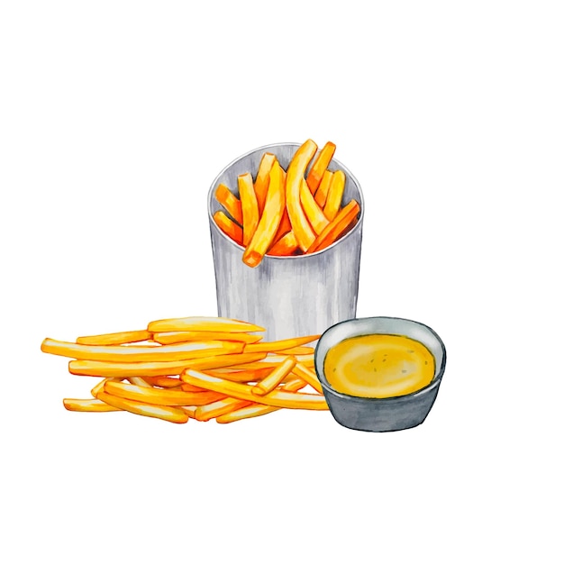 Papas fritas comida acuarela ilustración