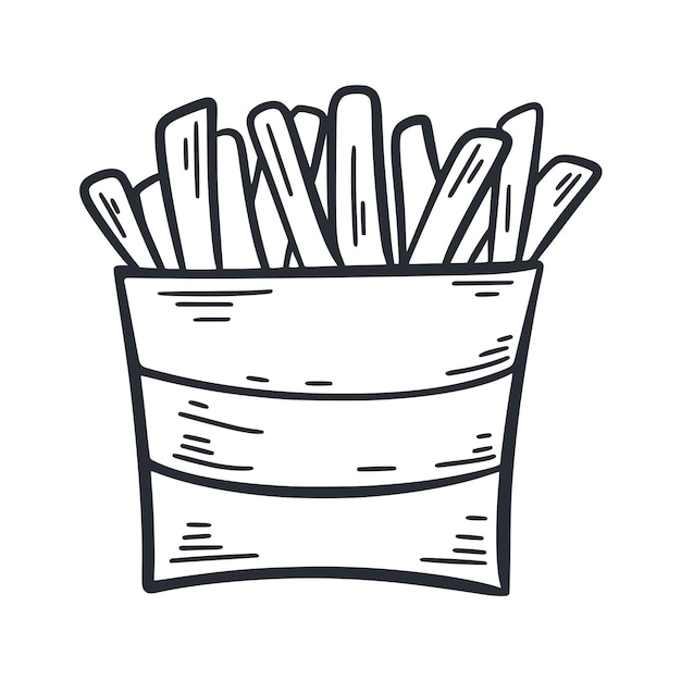 Papas fritas garabato ilustración bolsa dibujada a mano con papas comida rápida clipart aislado vector frie