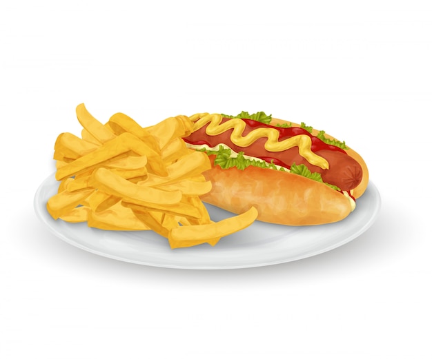 Vector papas fritas de hot dog