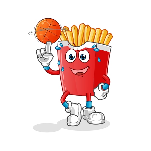 Papas fritas jugando baloncesto mascota aislado en blanco