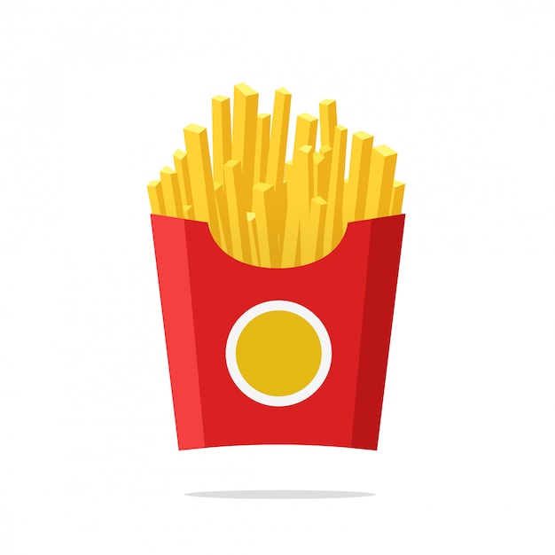 Papas fritas o papas fritas en caja de papel ilustración vectorial de dibujos animados plana