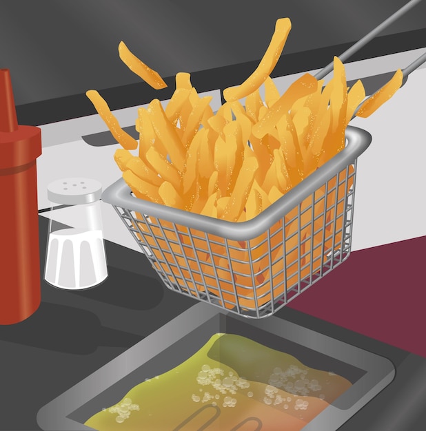 Papas fritas papas preparación vector ilustración