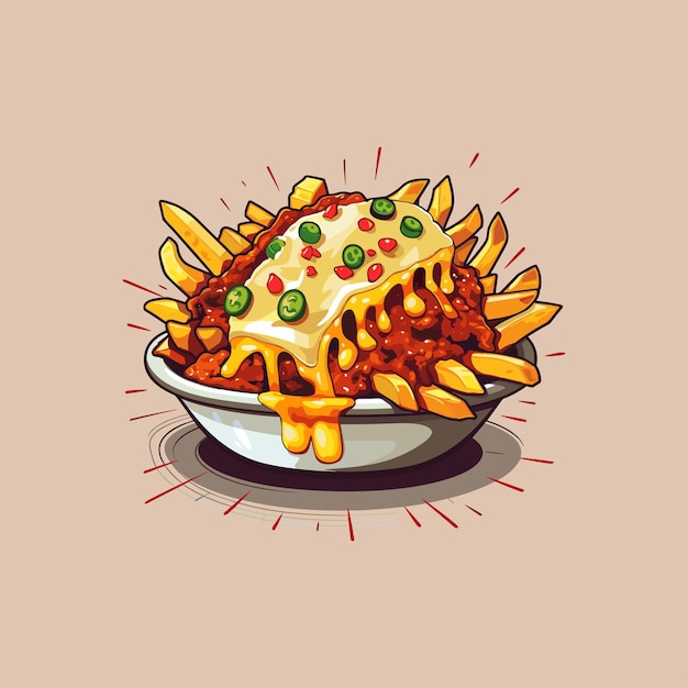 Vector papas fritas con queso de chile ilustración vectorial línea limpia y imágenes prediseñadas de color fresco para la web del cartel del menú