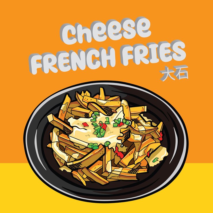 Vector papas fritas queso con mayonesa y vegetales