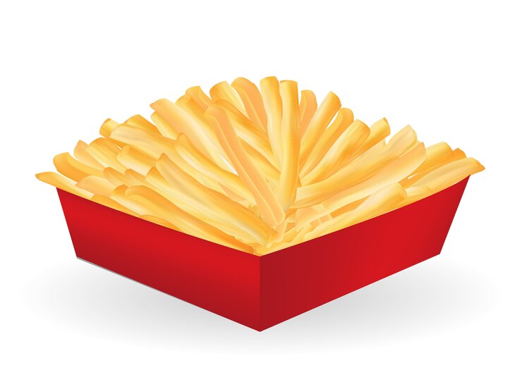 Vector papas fritas reales en un vector de paquete de caja roja