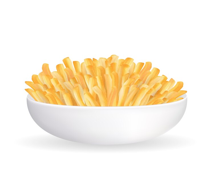 Vector papas fritas reales en un vector de tazón blanco