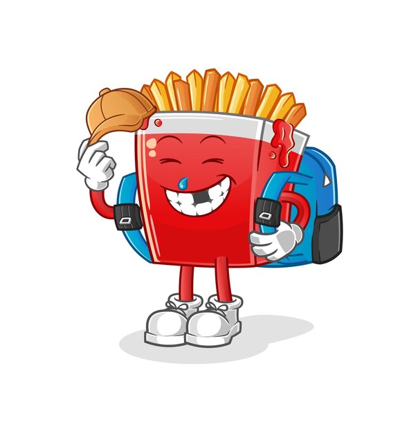 Las papas fritas van al vector de la escuela. personaje animado