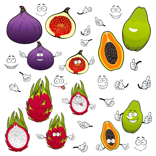 Papaya dragonfruit fig frutas personajes de dibujos animados