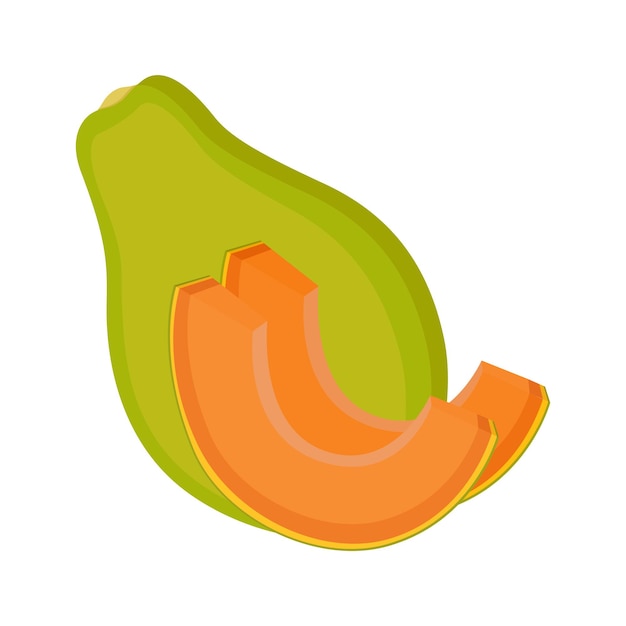 Papaya, fruta entera y rodajas, sobre fondo blanco, ilustración vectorial