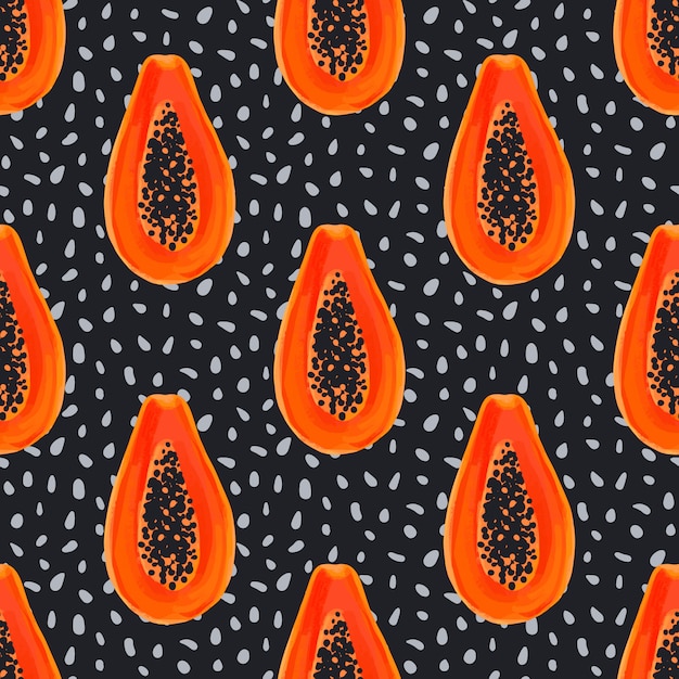 Papaya vector de patrones sin fisuras frutas exóticas tropicales.