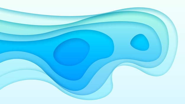 Papel abstracto corte mar océano ola agua sobre fondo azul diseño vectorial